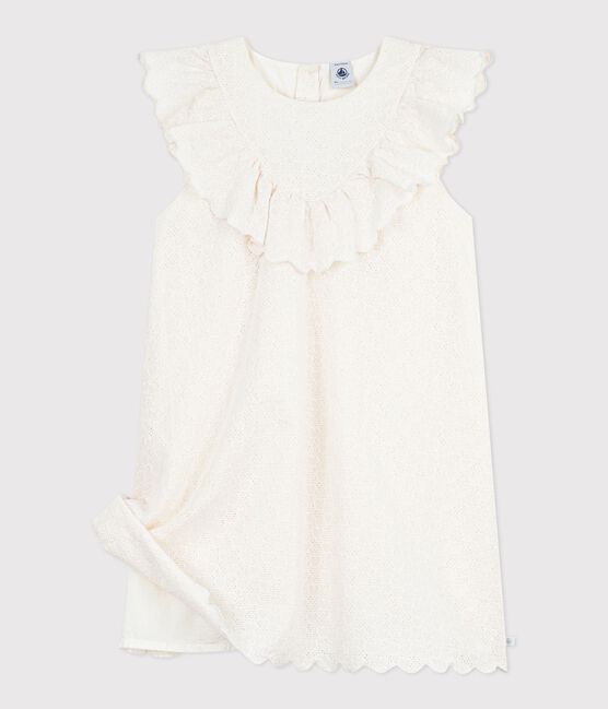 Vestido infantil de algodón de manga corta con estampado de corazones blanco MARSHMALLOW