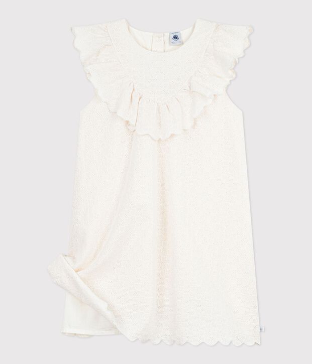 Vestido infantil de algod&oacute;n de manga corta con estampado de corazones blanco