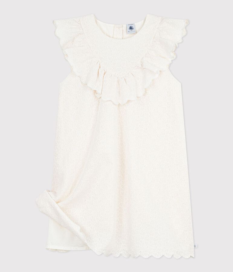 Vestido infantil de algod&oacute;n de manga corta con estampado de corazones blanco