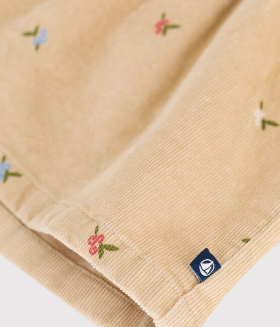 Vestido de pana con bordado de flores para bebé beige CAJOU/ MULTICO