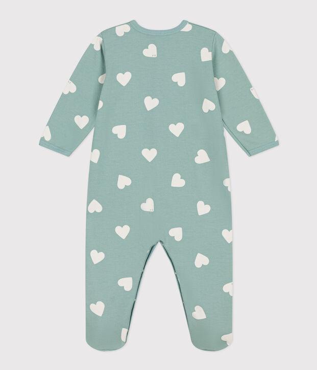 Pijama de felpa con corazones para beb&eacute; verde/crudo