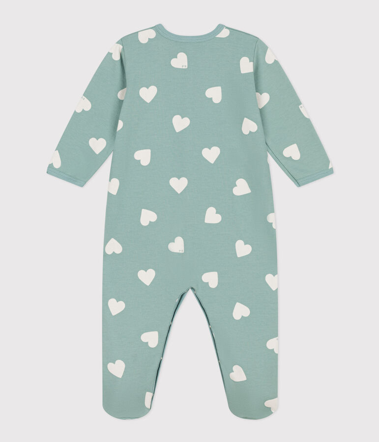 Pijama de felpa con corazones para beb&eacute; verde/crudo
