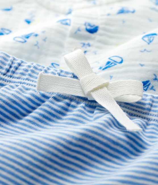 Conjunto de 2 prendas azules de bebé en tela de pañal y algodón ecológico blanco MARSHMALLOW/blanco MULTICO