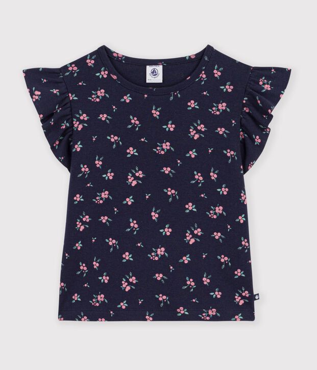 Camiseta infantil de manga corta con estampado de flores azul/multicolor