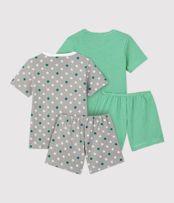 Juego de 2 pijamas cortos, uno de estrellas y otro de milrayas verde, de algodón de niño variante 1
