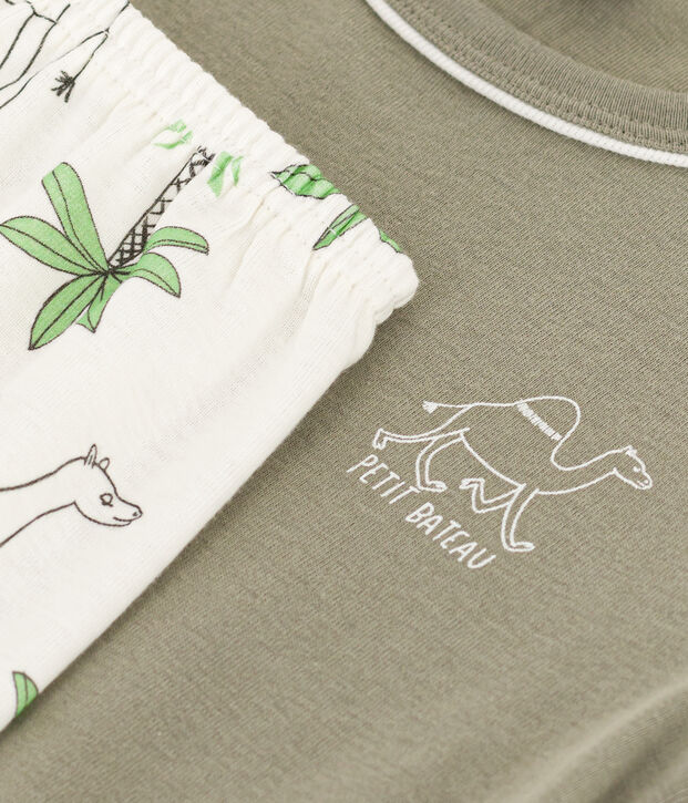 Pijama corto de algod&oacute;n con dromedarios para ni&ntilde;o verde/blanco