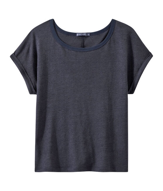 Camiseta de lino brillante para mujer azul SMOKING