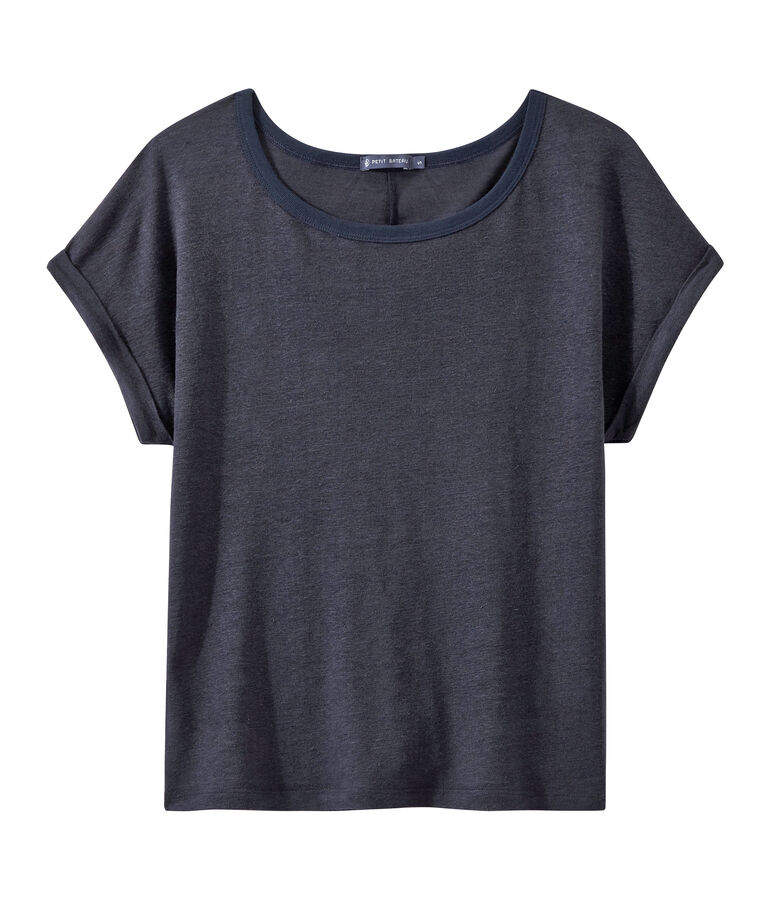 Camiseta de lino brillante para mujer azul