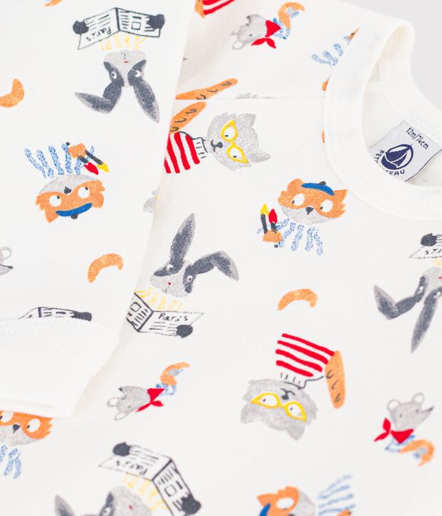 Pijama de mulet&oacute;n con estampado de animales para beb&eacute; blanco/multicolor