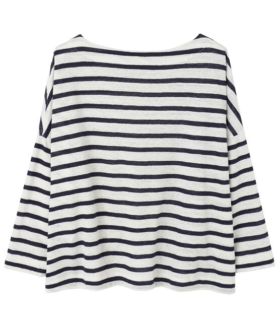 Top marinero de lino para mujer blanco LAIT/azul SMOKING