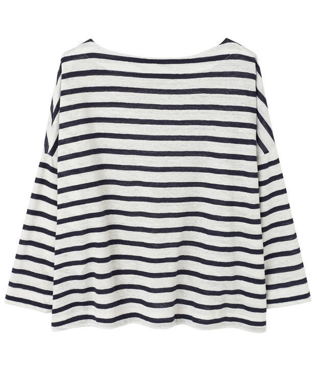Top marinero de lino para mujer blanco/azul