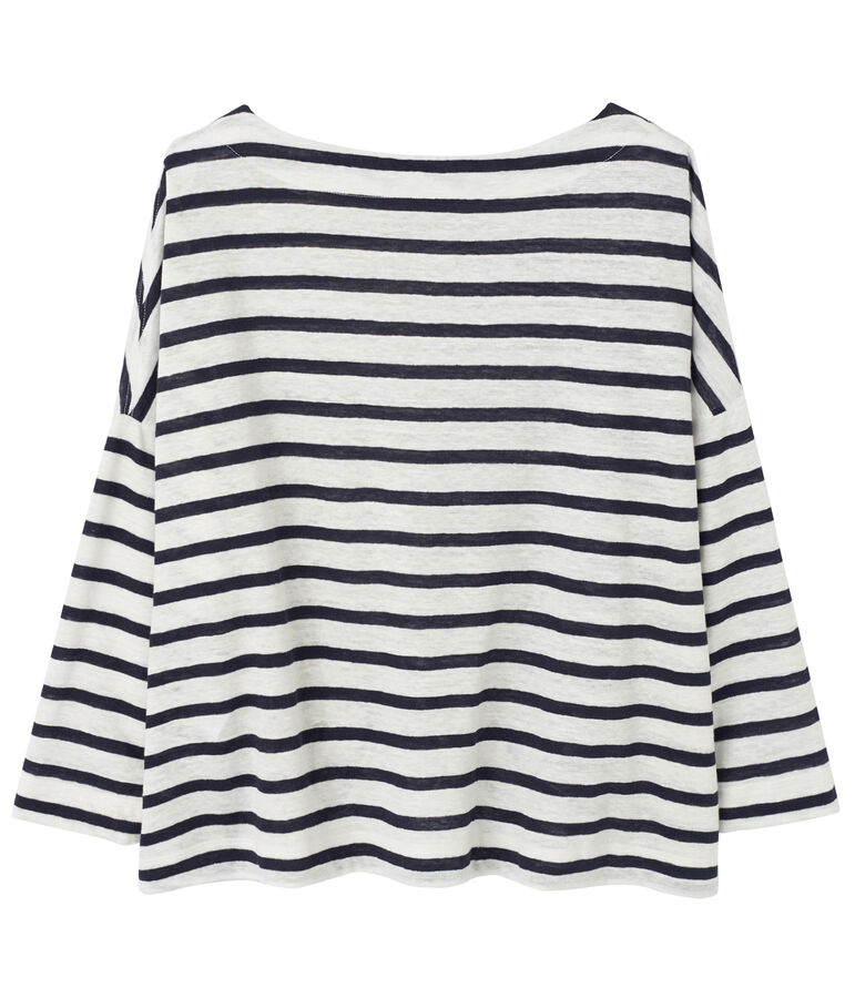 Top marinero de lino para mujer blanco/azul