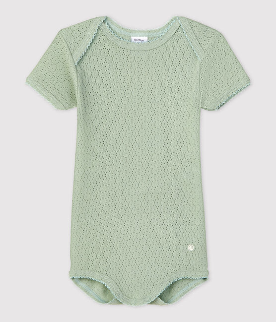 Body de punto calado de manga corta para bebé verde HERBIER