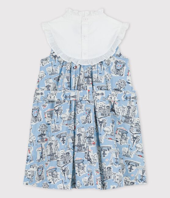 Vestido de popelina estampada para niña blanco MARSHMALLOW/blanco MULTICO