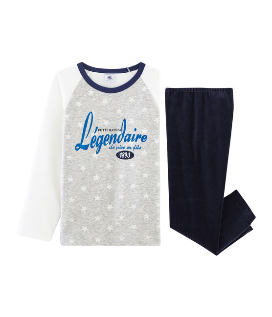 Pijama de terciopelo para niño pequeño azul SMOKING/blanco MULTICO