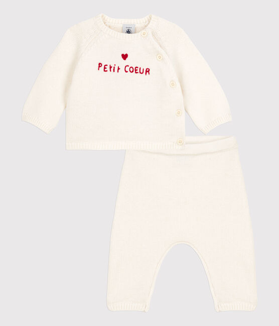 Conjunto de 2 prendas de punto tricotado de lana y algodón para bebé blanco MARSHMALLOW