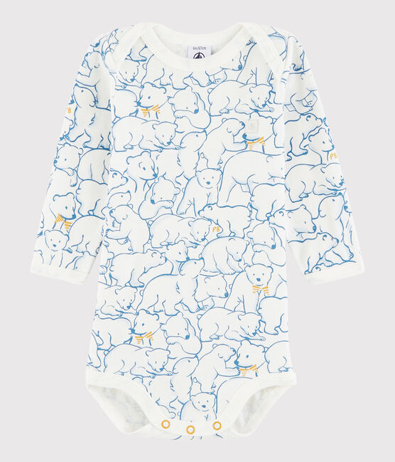 Bodi de manga larga de bebé niña/niño azul FRAICHEUR/blanco MARSHMALLOW