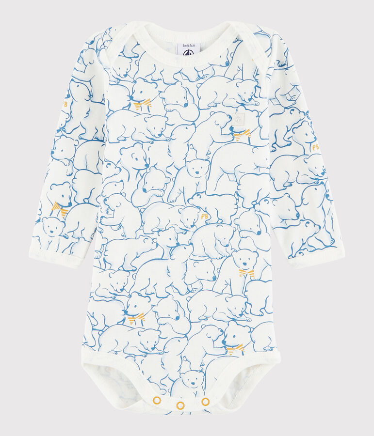 Bodi de manga larga de beb&eacute; ni&ntilde;a/ni&ntilde;o azul FRAICHEUR/blanco MARSHMALLOW