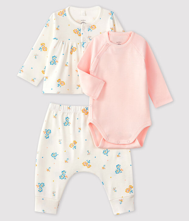 Conjunto de 3 piezas para beb&eacute; ni&ntilde;a de punto blanco/multicolor