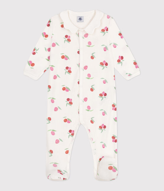 Pijama de algodón con cuello pétalo de frutas para bebé blanco MARSHMALLOW/blanco MULTICO