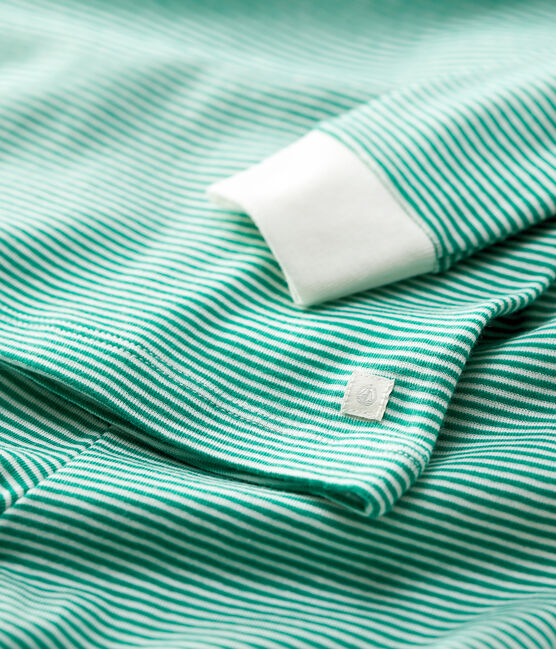 Pijama snugfit milrayas de niño de algodón orgánico verde PIVERT/blanco MARSHMALLOW