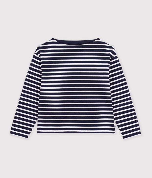 Marinera de algod&oacute;n de manga larga para mujer azul/blanco