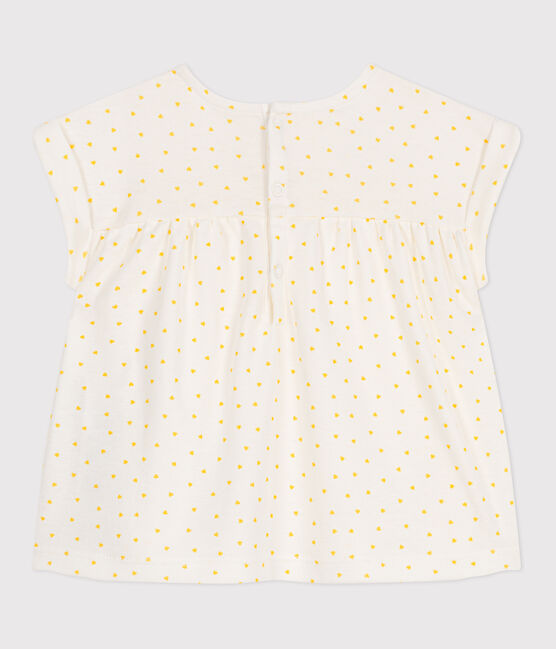 Blusa de algodón de manga corta con estampado de minicorazón para bebé blanco MARSHMALLOW/ ORGE