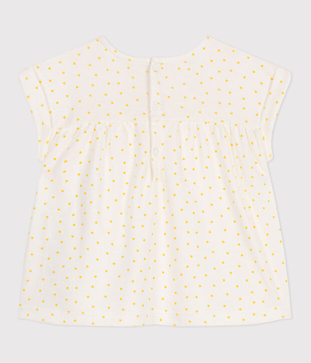 Blusa de algod&oacute;n de manga corta con estampado de minicoraz&oacute;n para beb&eacute; blanco/amarillo