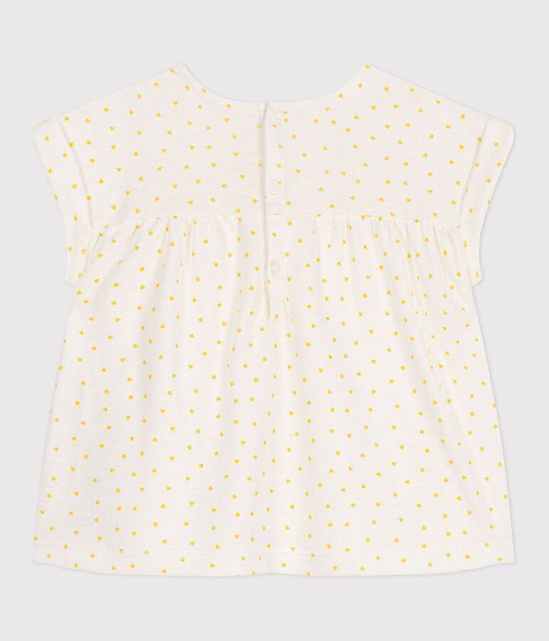 Blusa de algod&oacute;n de manga corta con estampado de minicoraz&oacute;n para beb&eacute; blanco MARSHMALLOW/ ORGE