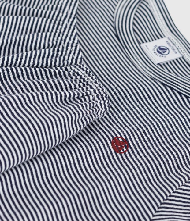 Pijama infantil corto de algod&oacute;n a rayas azul/blanco