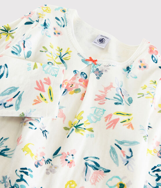 Pijama de flores primaverales de niña de tejido tubular blanco MARSHMALLOW/blanco MULTICO
