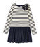 Vestido de doble materia rayada beige COQUILLE/azul SMOKING
