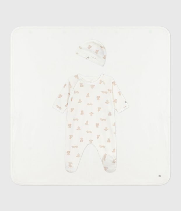 Estuche regalo para beb&eacute; de algod&oacute;n estampado blanco/BRUN
