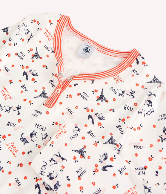 Camisón de flores con estampado de París de niña de algodón orgánico blanco MARSHMALLOW/blanco MULTICO
