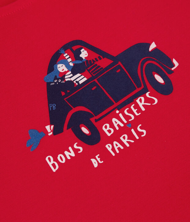 Camiseta de manga corta de algod&oacute;n org&aacute;nico de ni&ntilde;a rojo