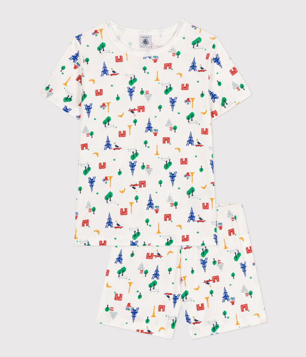 Pijama infantil corto de algod&oacute;n con estampado de Par&iacute;s blanco/multicolor