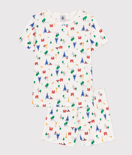 Pijama infantil corto de algodón con estampado de París blanco MARSHMALLOW/blanco MULTICO