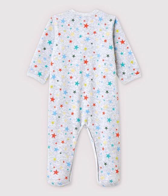 Pijama enterizo gris jaspeado con estrellas de terciopelo de bebé niña gris POUSSIERE/blanco MULTICO