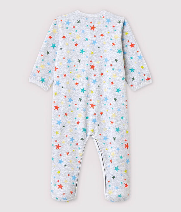 Pijama enterizo gris jaspeado con estrellas de terciopelo de beb&eacute; ni&ntilde;a gris/multicolor