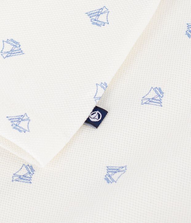 Polo infantil de algod&oacute;n de manga corta con estampado de anclas blanco/azul
