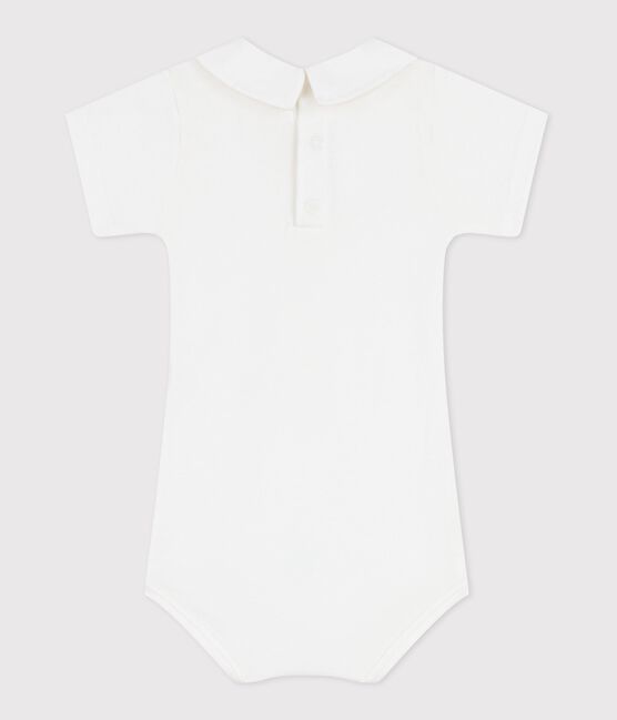Body de algodón liso con cuello bordado para bebé blanco MARSHMALLOW