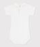 Body de algodón liso con cuello bordado para bebé blanco MARSHMALLOW