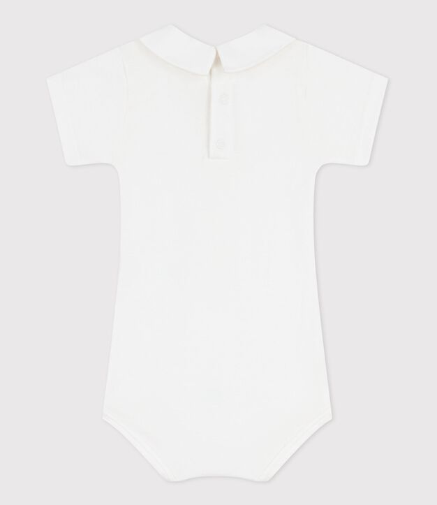 Body de algod&oacute;n liso con cuello bordado para beb&eacute; blanco