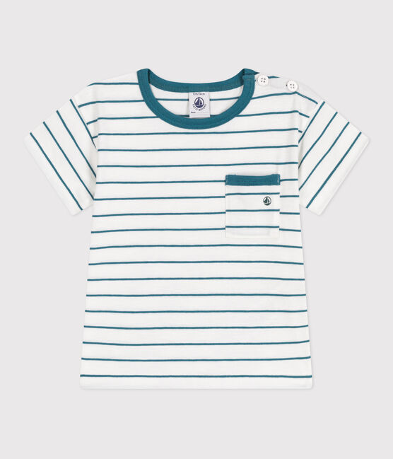 Camiseta de manga corta de algodón a rayas para bebé verde MARSHMALLOW/ DRAGONFLY