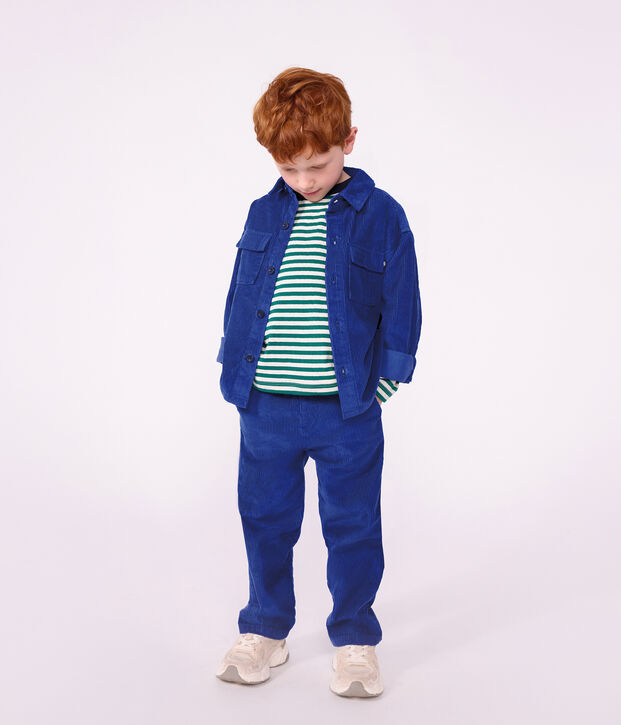 Camisa infantil lisa de terciopelo azul