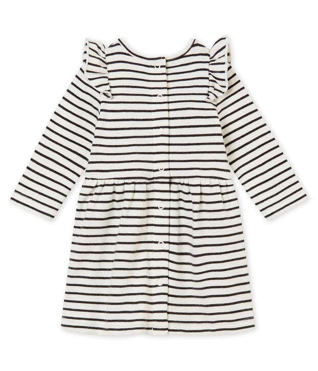 Vestido a rayas marineras para beb&eacute; ni&ntilde;a blanco/gris