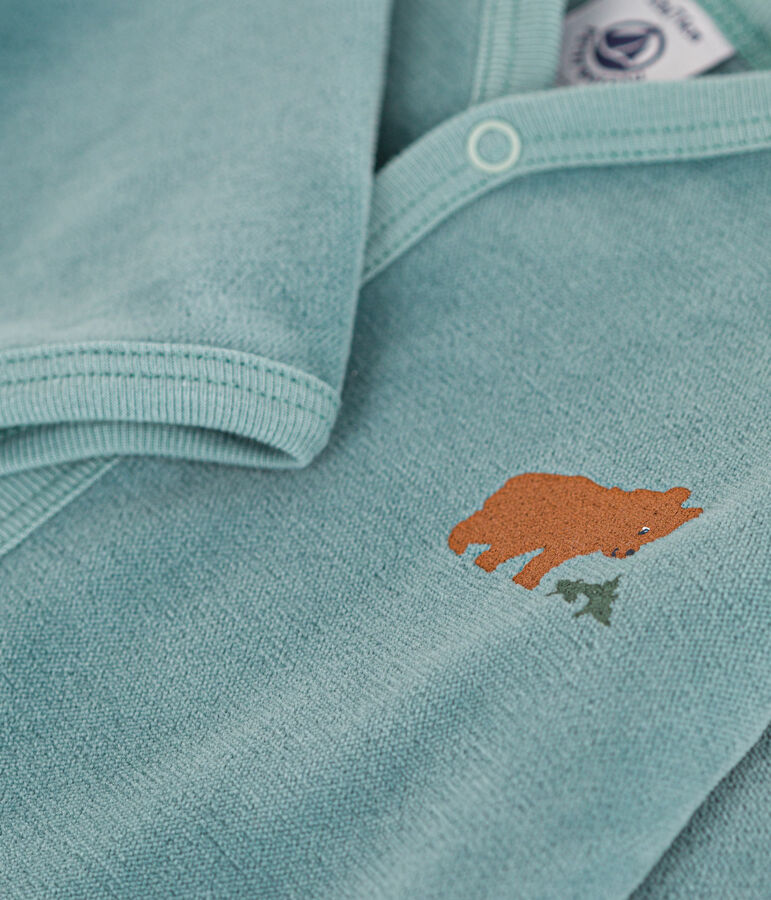 Pijama de terciopelo con oso para beb&eacute; verde