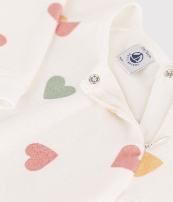 Pijama de terciopelo con corazones multicolores para bebé blanco MARSHMALLOW/blanco MULTICO
