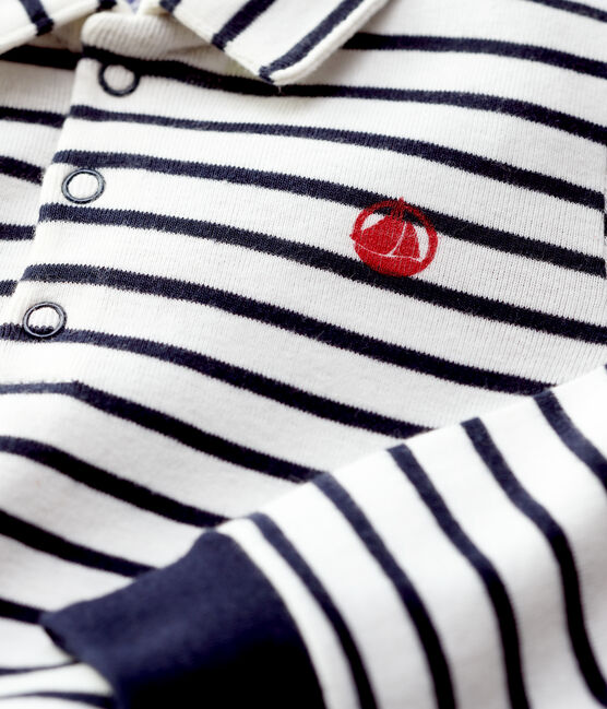 Polo de algodón de bebé. blanco MARSHMALLOW/azul SMOKING
