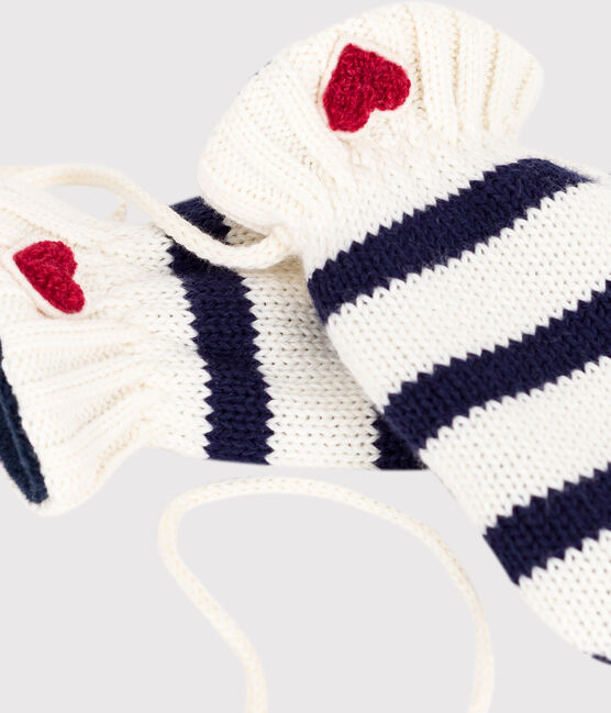 Manoplas de punto tricotado a rayas con forro polar para bebé azul MARSHMALLOW/ SOIR